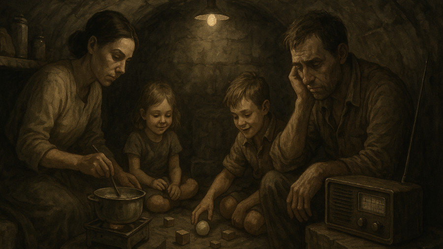 Familie im Bunker