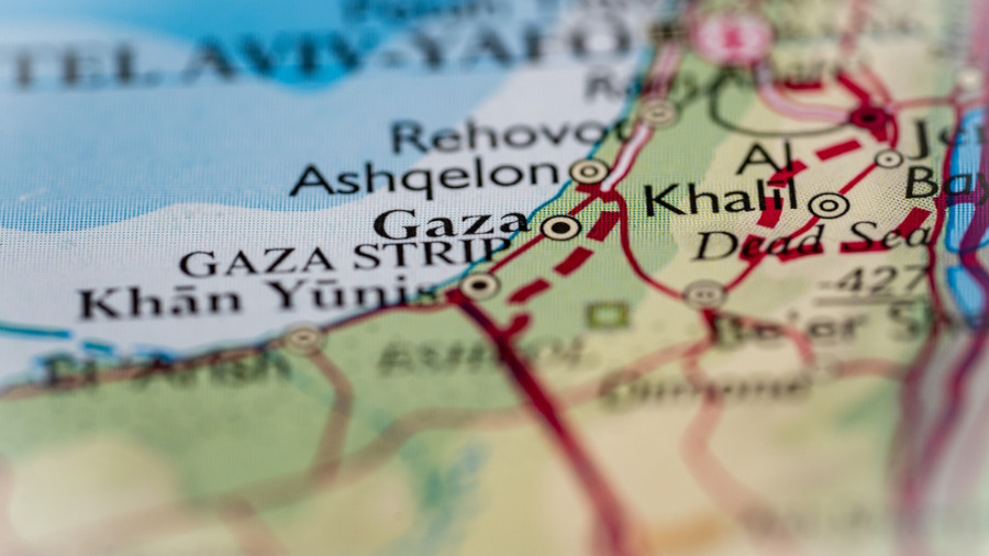 Gaza Strip, Palestine highlighted on a world map.