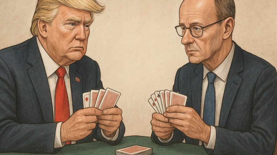 Trump und Merz spielen Karten. KI-Bild.
