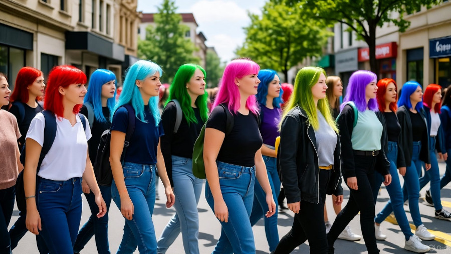 Frauen mit bunten Haaren.