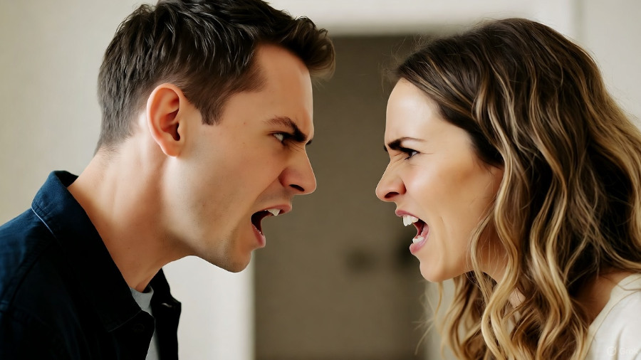 Ein Mann und eine Frau streiten sich.