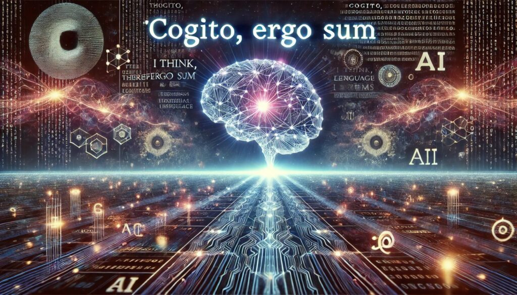 Von DALL-E erzeugtes Bild, das zeigen soll, wie es aussieht, wenn ChatGPT "coigito ergo sum" denkt. 