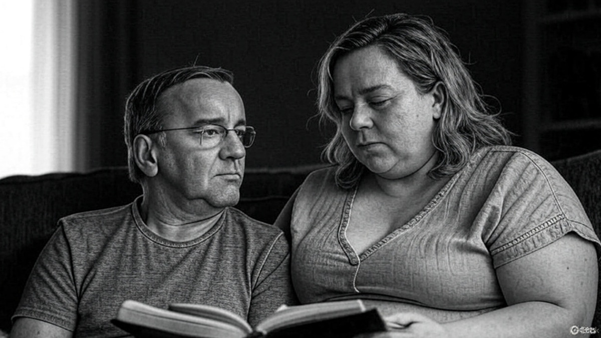 Frau liest Mann vor.