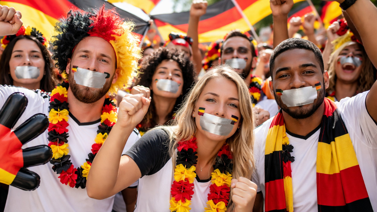 Fans mit zugeklebtem Mund