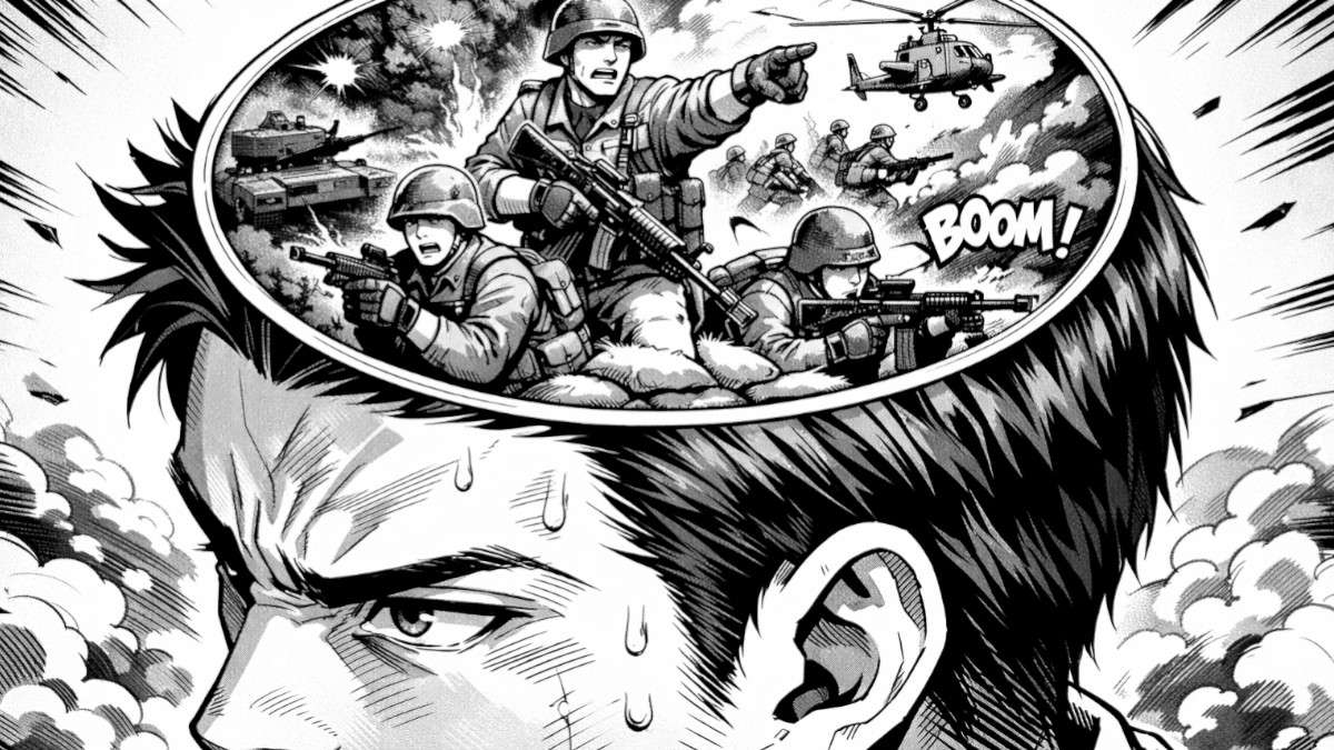 Mann mit Soldaten im Kopf