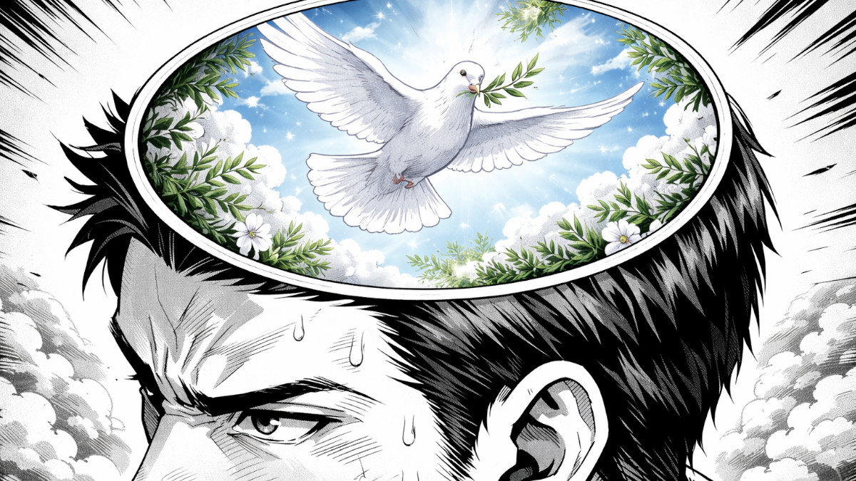 Mann mit Frieden im Kopf