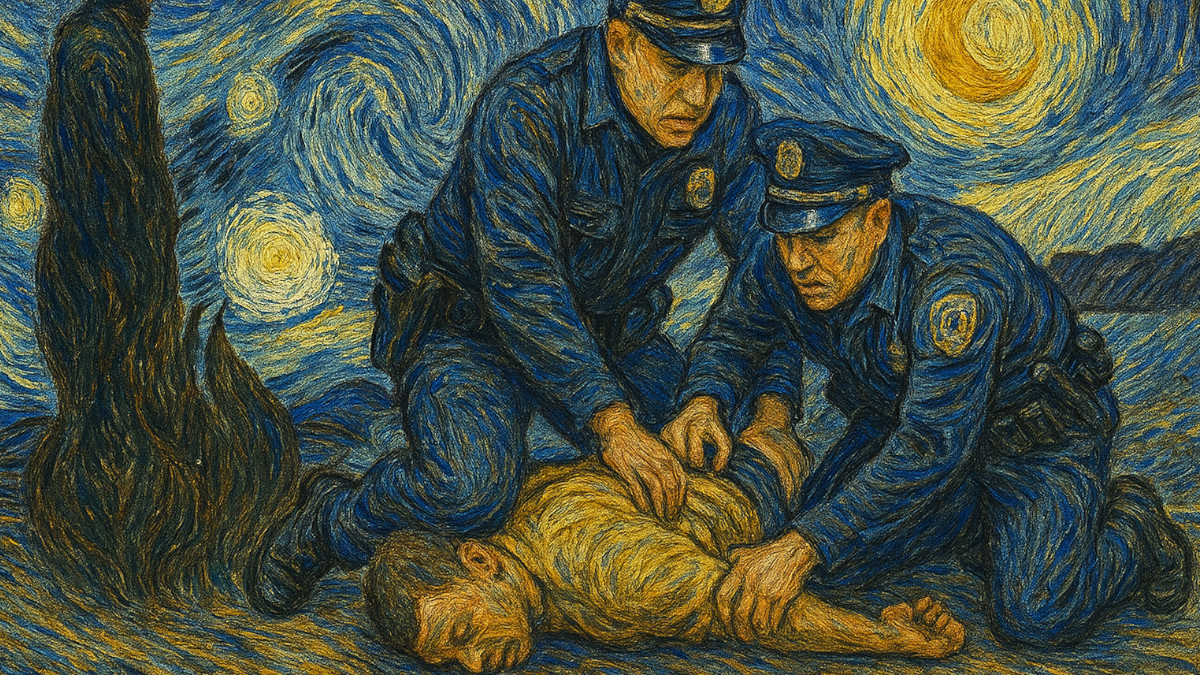 Polizeigewalt, KI-generiert, im van-Gogh-Stil