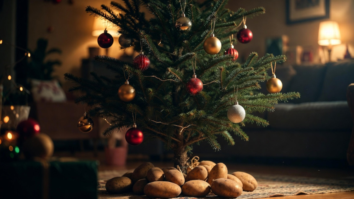 Weihnachtsbaum, Kartoffeln als Geschenke