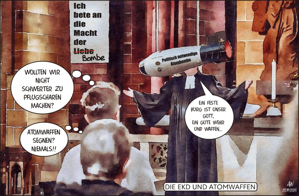 Cartoon: Arno Neuber, Informationsstelle Militarisierung ǀ www.imi-online.de