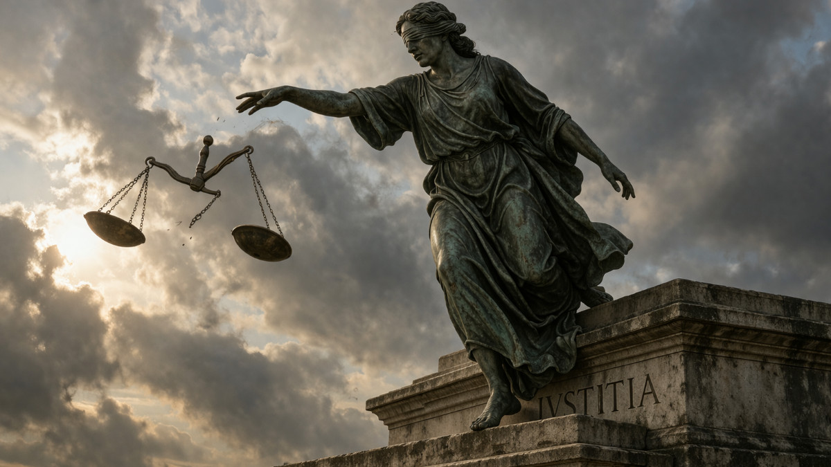 Justitia wirft Waage weg.