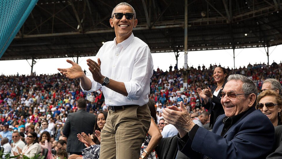 Barack Obama und Raul Castro beim Baseball.
