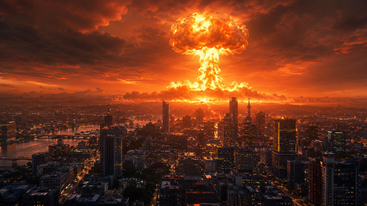 Atomschlag auf Stadt, KI-generiert