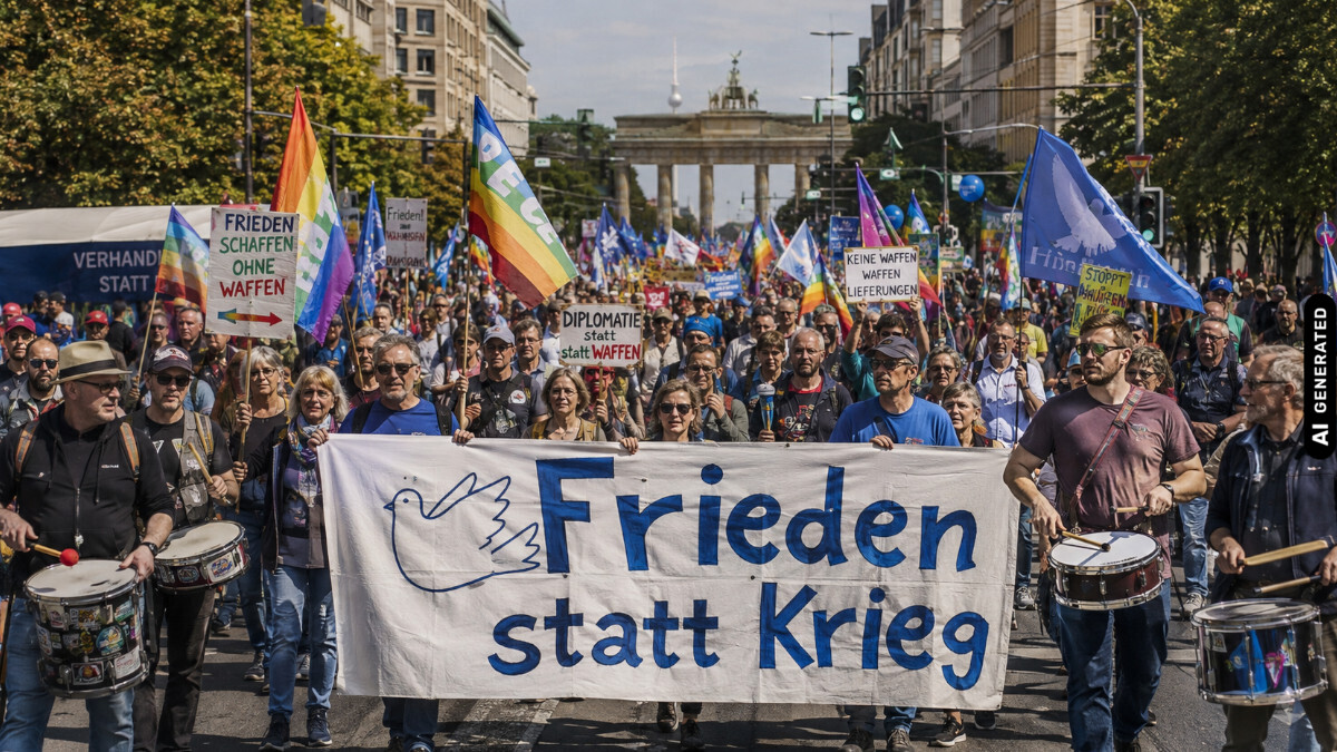 Friedensdemo mit Karnevalelementen