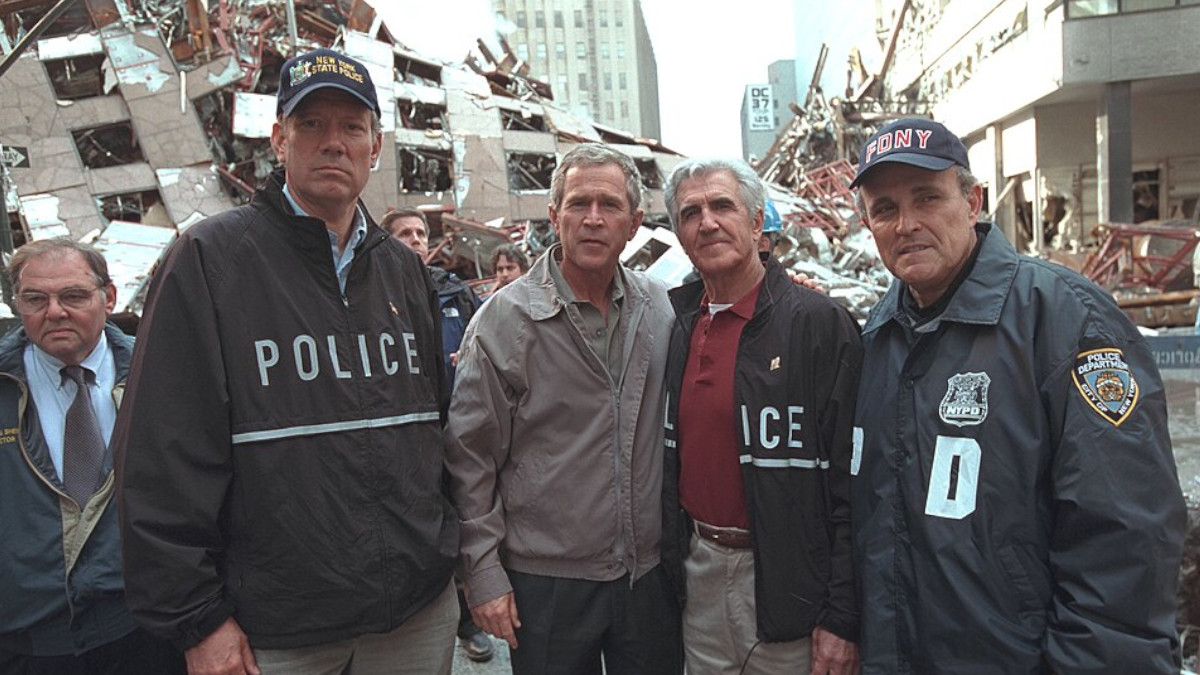 President George W. Bush Poses with New York City Officials During a Tour the 7 World Trade Center Disaster Site