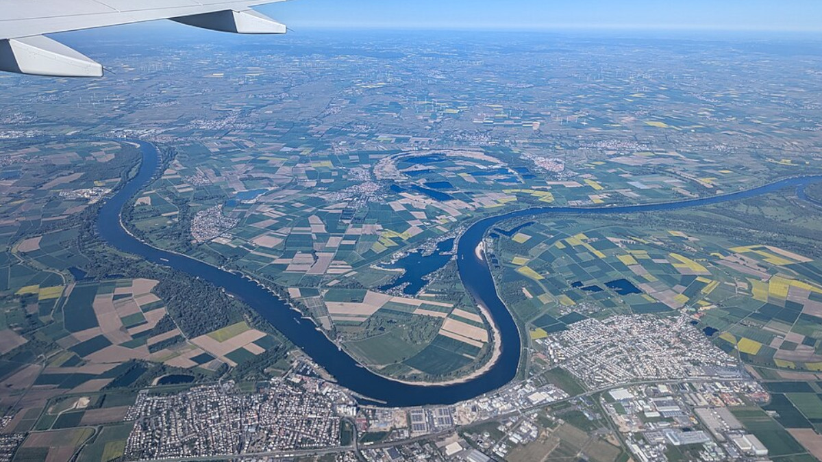 Aerial view of Rhine River near Frankfurt