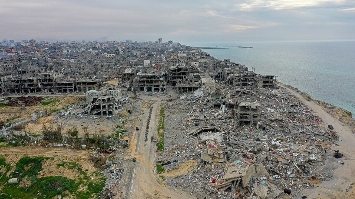 Aerial view of destruction in Beach refugee camp